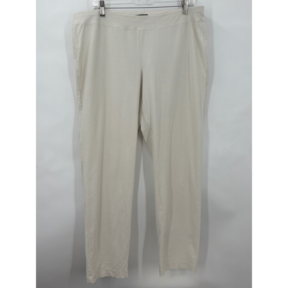 Eileen Fisher Womens Large Cream Textured Knit Pull On Straight Leg Pants